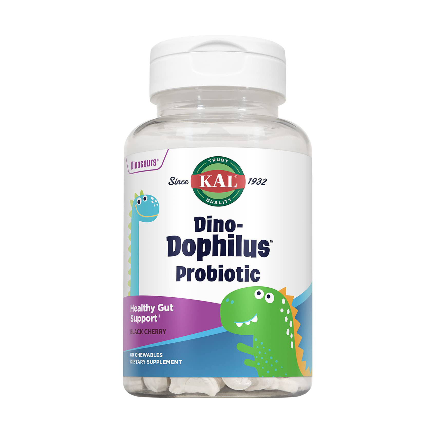 Пробіотик для дітей KAL Dinosaurs Dino-Dophilus Probiotic зі смаком вишні, 60 жувальних цукерок